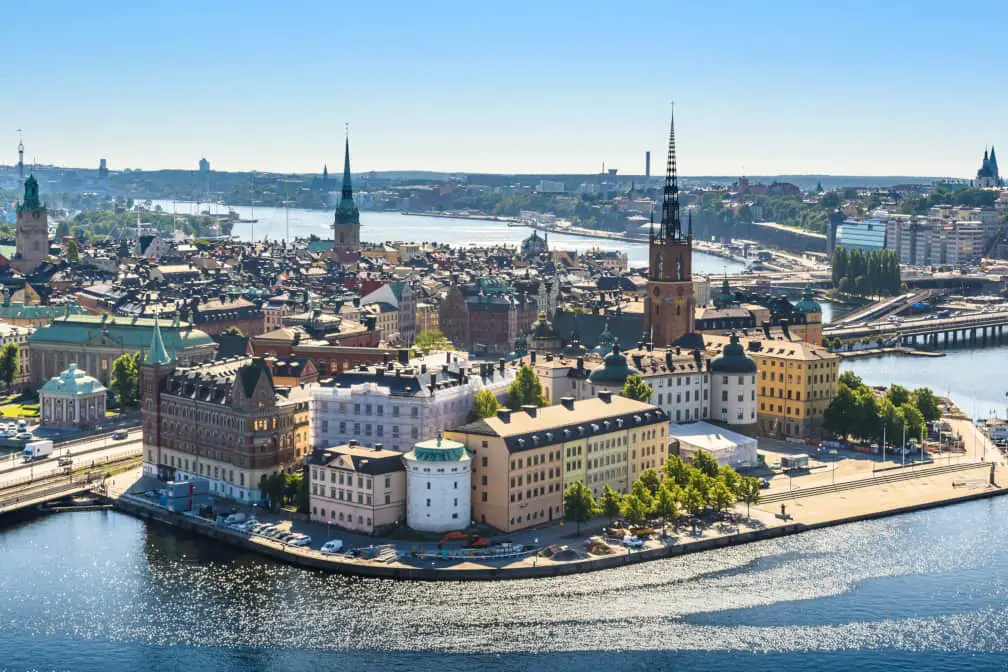 Panorama of Stockholm's picturesque Gamla Stan (Old Town) on a sunny summer day